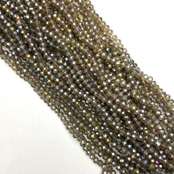 Beads Czech Crystal clear with coating "gasoline" "rondelle", diameter 6x4mm thread, length 40cm