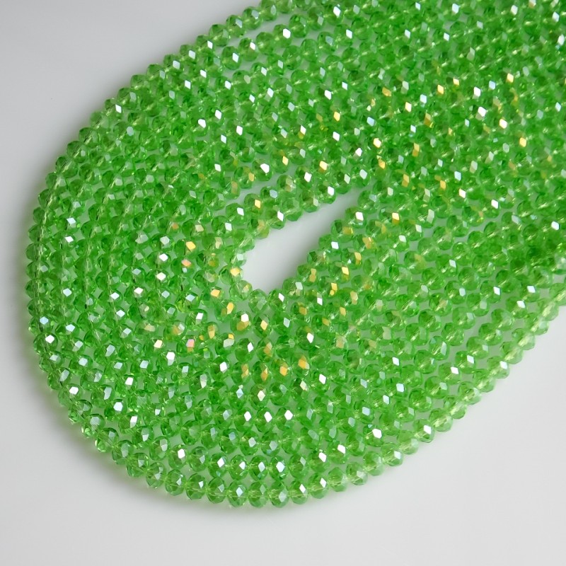 Beads Czech Crystal Clear light green with gasoline finish "rondelle", diameter 6x4mm thread, length 40cm