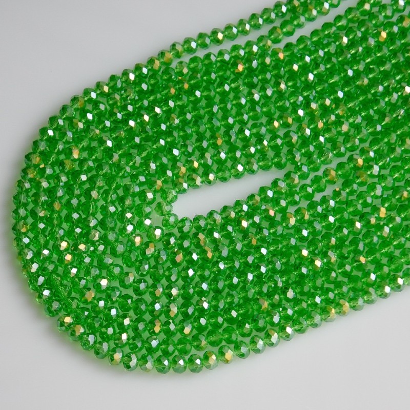 Beads Czech Crystal clear green with petrol-like coating "bezel" "rondelle", diameter 6x4mm thread, length 40cm