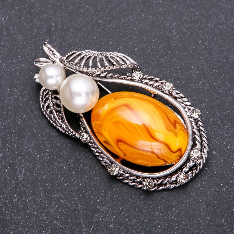 Forged Brooch "Amber" 62x32mm grey metal
