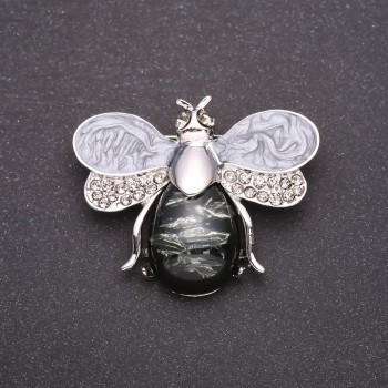 Brooch Bee "Amber" Gray 46x38mm gray metal
