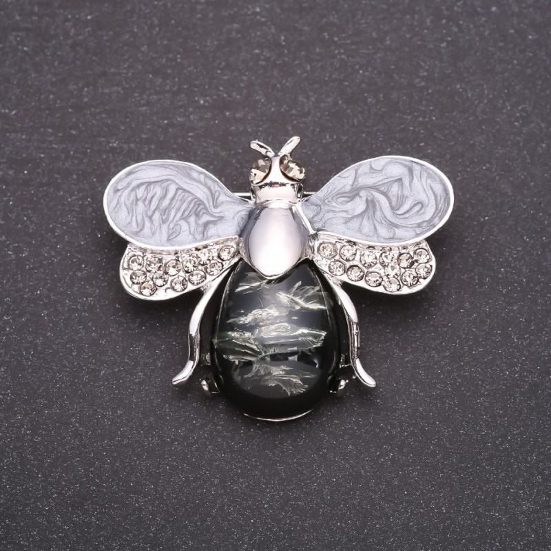 Brooch Bee "Amber" Gray 46x38mm gray metal