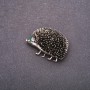 Hedgehog Brooch with Green Rhinestones 39x27mm, Grey Metal