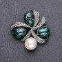 Trio Brooch with Emerald Cabochons, 45x45mm, Grey Metal