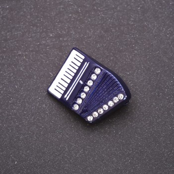 Brooch 'Harmonica' blue enamel, white crystals 29×20mm white metal