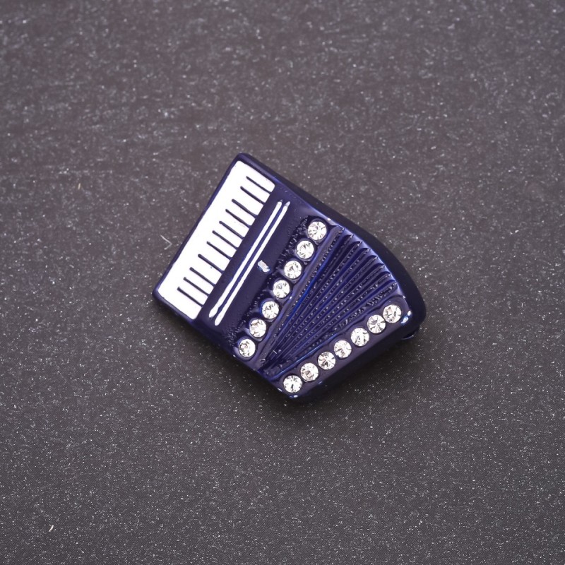 Brooch 'Harmonica' blue enamel, white crystals 29×20mm white metal