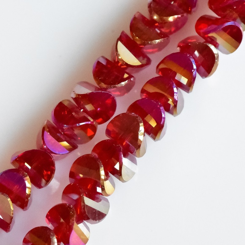 Crystal beads in Swarovski style, red with benzine coating, 6x4mm, on a thread, 50cm length