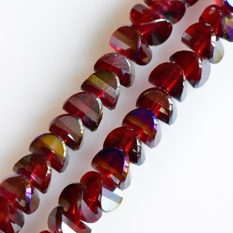 Crystal beads in Swarovski style, dark ruby with blue glaze, 6x4mm diameter, linked, 50cm thread