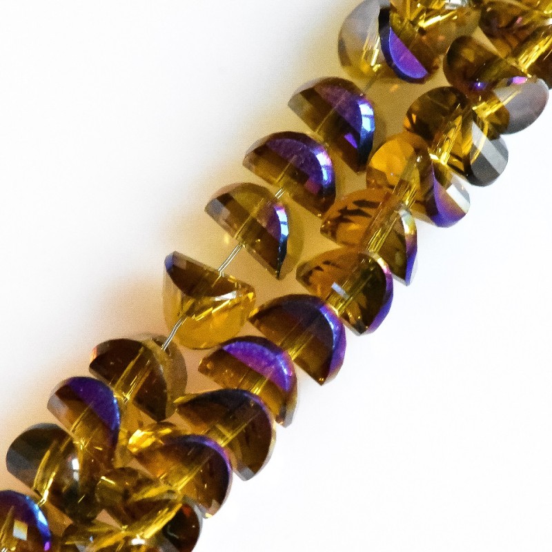 Crystal beads in Swarovski style, dark amber with blue coating, 6x4mm, thread, 50cm length