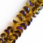 Crystal beads in Swarovski style, dark amber with blue coating, 6x4mm, thread, 50cm length