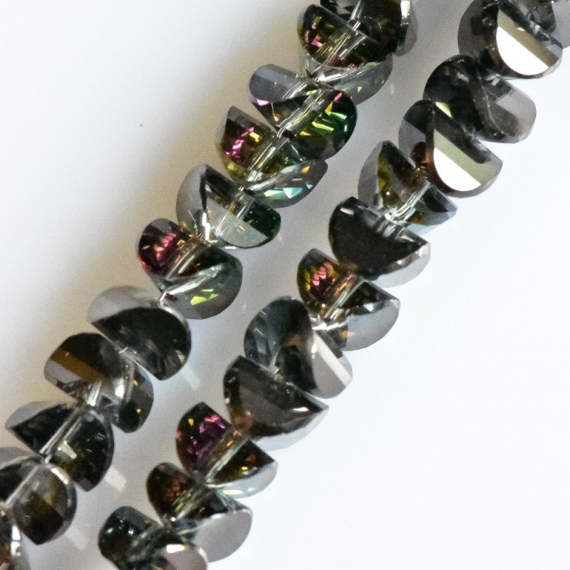 Crystal beads in Swarovski style, dark grey with mirror finish, 6x4mm, thread, 50cm length