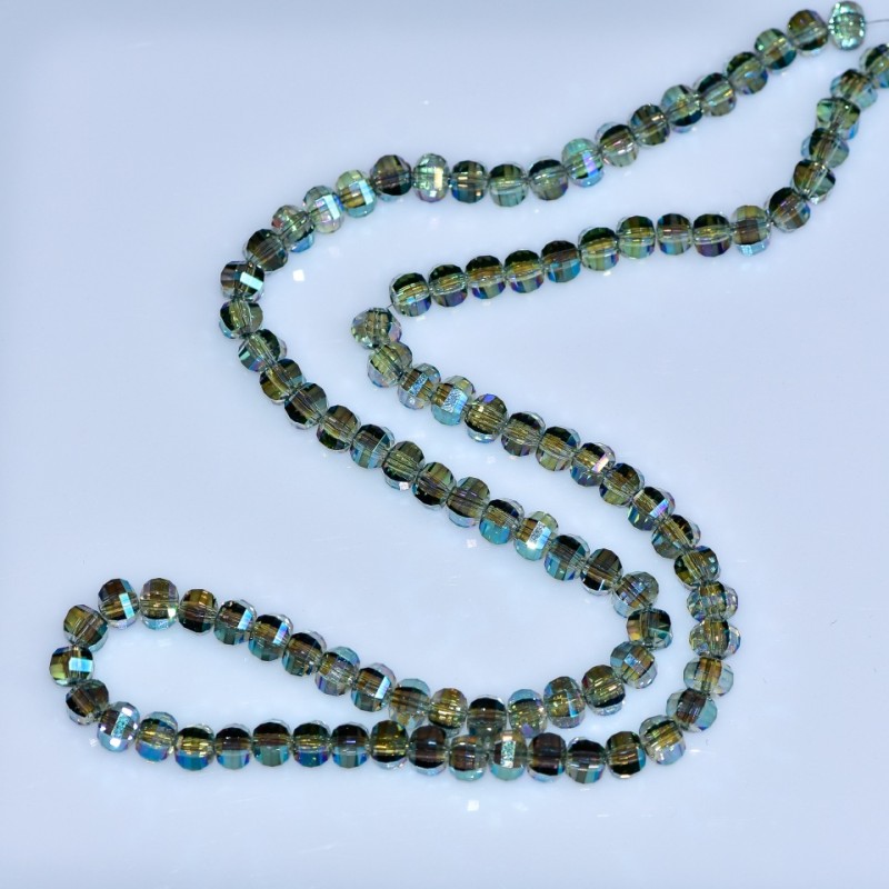 Crystal Beads in Swarovski Style Pale Green Faceted Round Beads with Blue Gas Coating, 5×4 mm, on Thread, 48 cm
