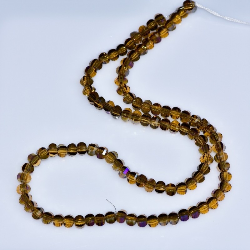 Crystal beads in Swarovski style light brown faceted round bead with blue coating, 5×4mm diameter, thread length 48cm