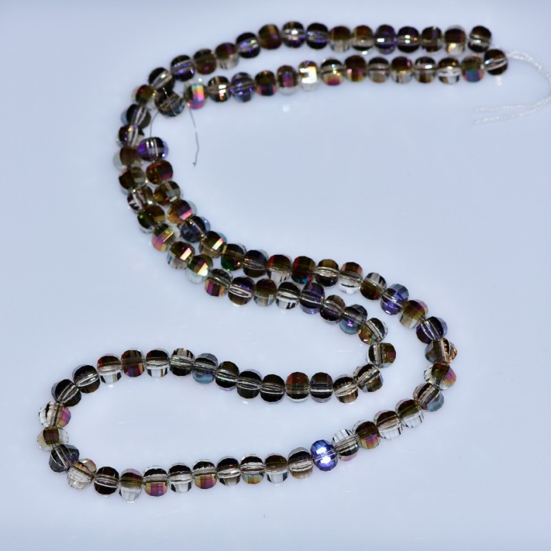 Crystal beads in Swarovski style Champagne with faceted purple benzene coating, 5x4mm, thread length 48cm
