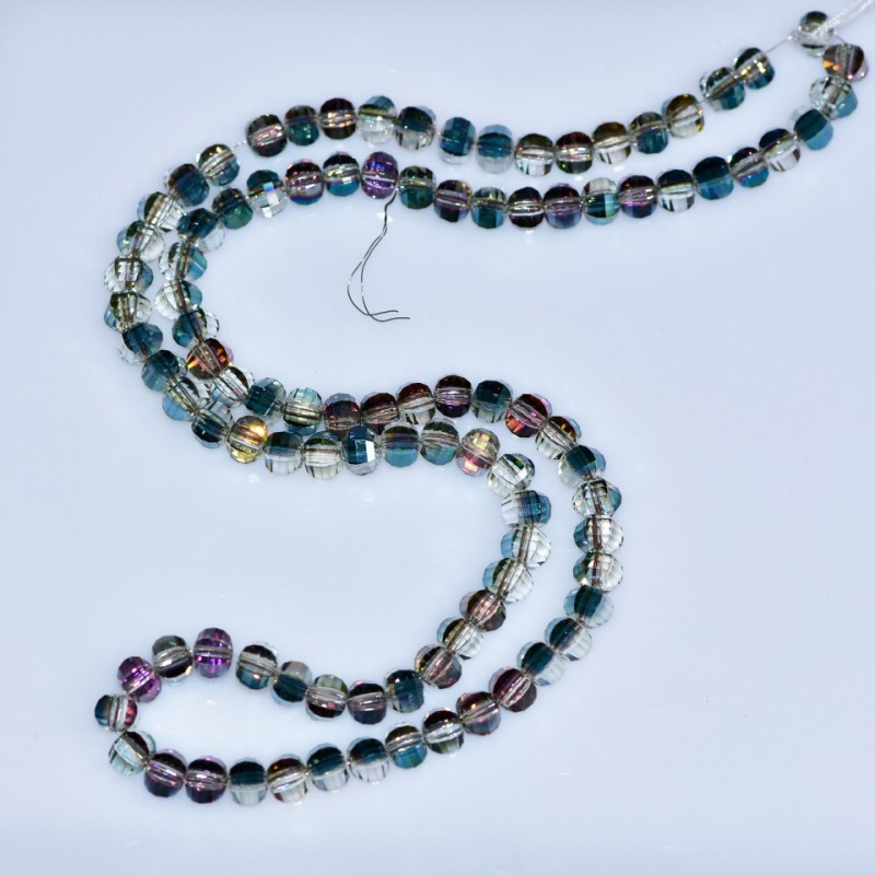 Crystal beads in Swarovski style light brown facet ball with green petrol coating, diameter 5×4mm, thread length 4