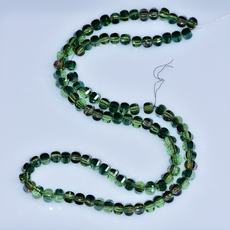 Crystal beads green 5x4mm in Swarovski style with petrol gloss, faceted round bead on thread, length 48cm