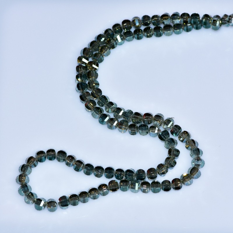 Crystal beads in Swarovski style, gray faceted ball with petrol coating, diameter 5x4mm, thread length 48cm