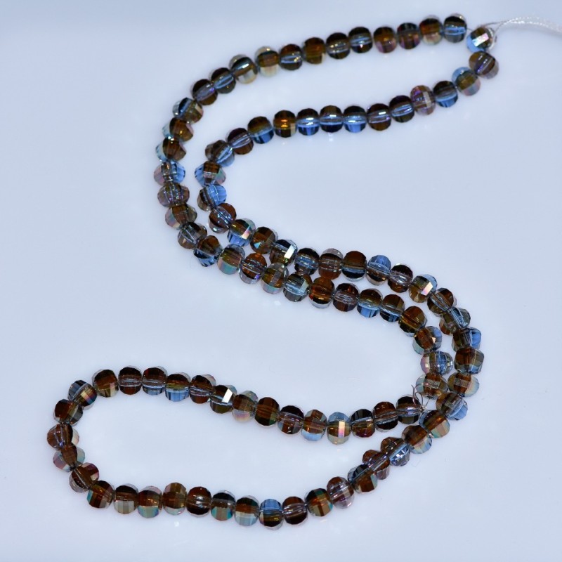 Crystal beads in Swarovski style blue faceted ball with petrol coating, 5x4mm diameter, thread length 48cm