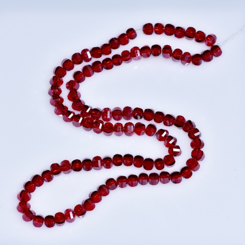 Crystal beads in Swarovski style red faceted "pearl" bead, diameter 5x4mm on thread, length 42cm