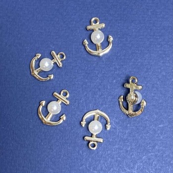 "Anchor" Pendant Finding, Diameter 14mm, Length 18mm, Yellow Metal, Pack of 7pcs