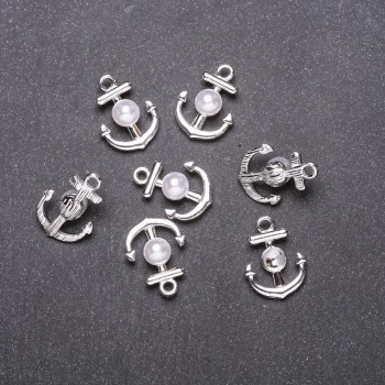 "Anchor" Pendant Finding, Diameter 14mm, Length 18mm, White Metal, Pack of 7pcs