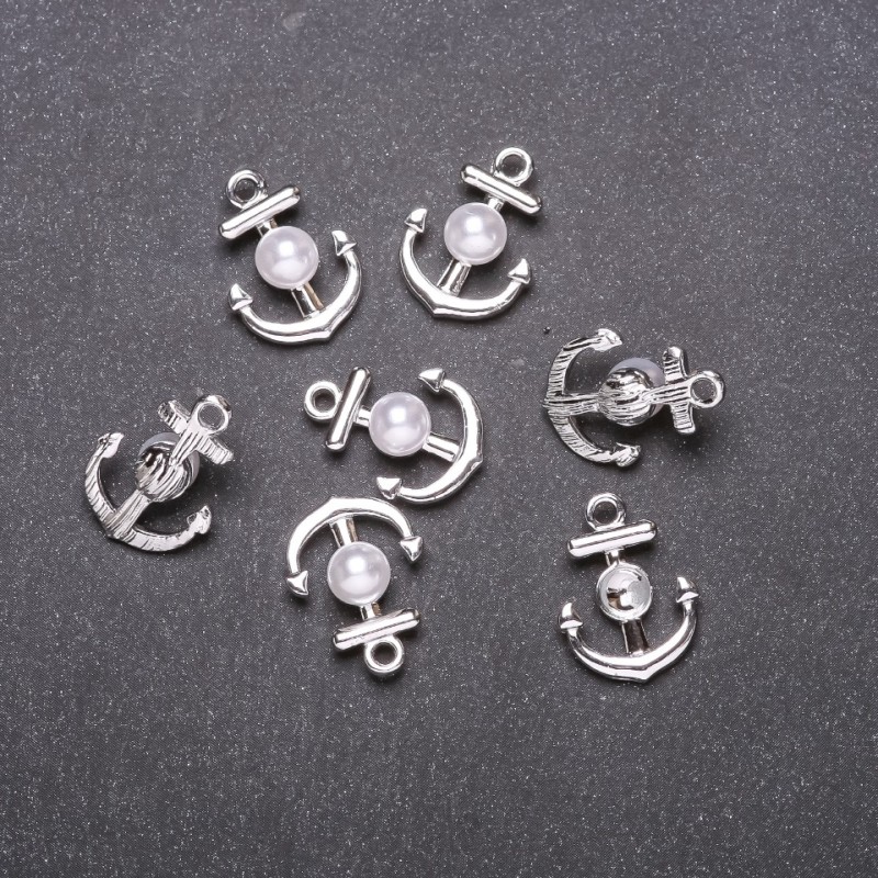 "Anchor" Pendant Finding, Diameter 14mm, Length 18mm, White Metal, Pack of 7pcs