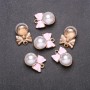 "Pink Bow with Bead" Pendant Finding, Diameter 14mm, Length 20mm, Yellow Metal, Pack of 6pcs