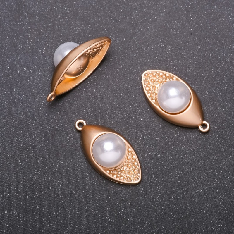 Pendant Findings Leaf with Bead, diameter 15mm, length 30mm yellow metal finish 4pc