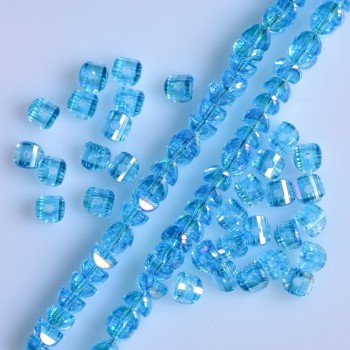 Crystal beads in Swarovski style blue with petrol (gunmetal) coating, 2.5×4 mm, on thread, 48 cm long