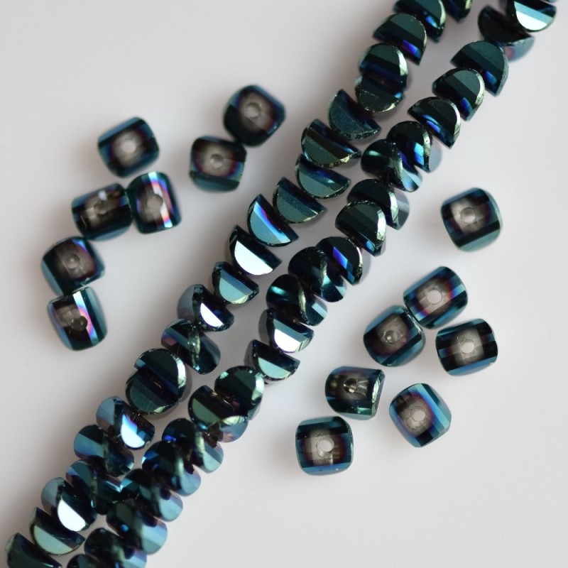 Crystal beads in Swarovski style, dark sea wave with benzene coating, 2.5×4 mm, thread length 48 cm