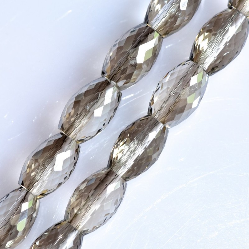 Crystal beads with faceted cut, silver-grey, 8x12mm, on thread, 70cm length