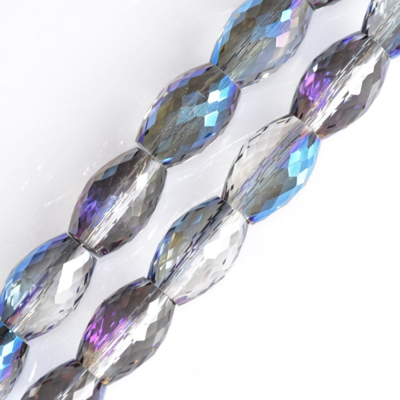 Crystal-cut blue glass beads with plating, 8x12mm, on thread, 70cm long
