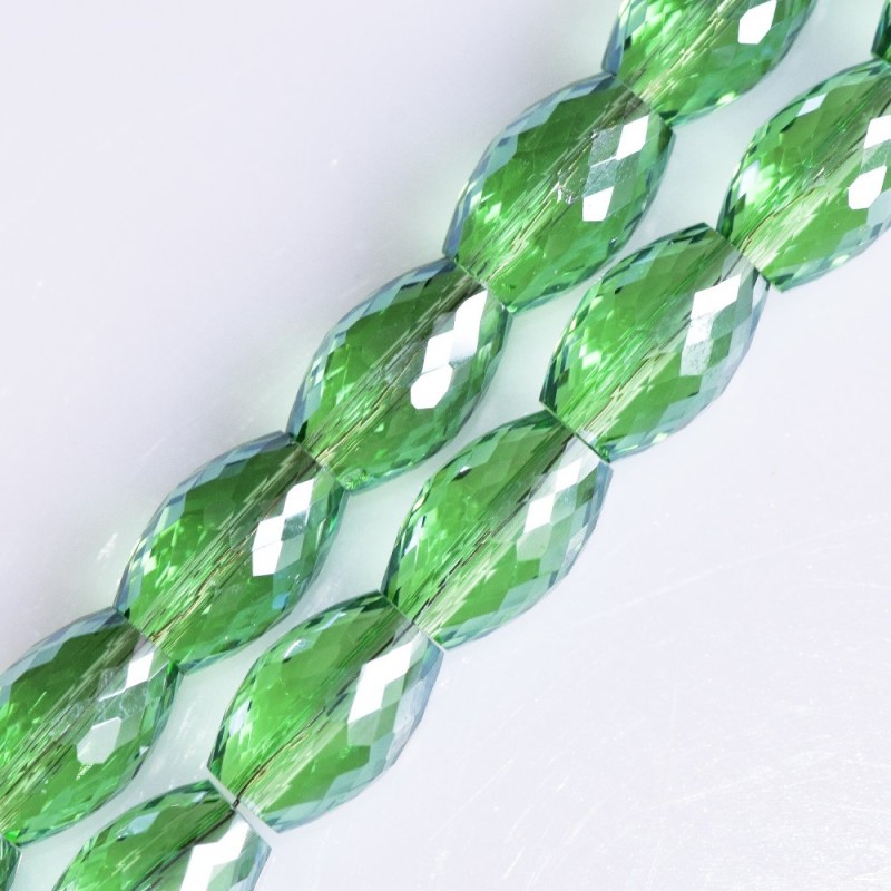 Crystal faceted light green beads, 8x12mm, thread, 70cm length