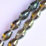 Crystal faceted green "khaki" beads with coating, 8x12mm, thread, 70cm length