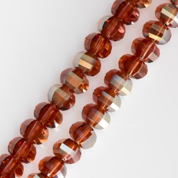 Crystal beads in Swarovski style brown with plating, faceted ball, 5x4mm diameter, thread length 48cm