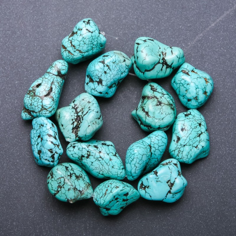 Natural stone beads "Turquoise" (man-made) green drop-shaped drilled bead, 30×20 mm (+ -), thread length 38 cm (+ -)
