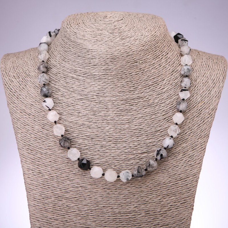 Rutilated Quartz Beads "Hairy" Multisided, 9×10 mm, 48 cm