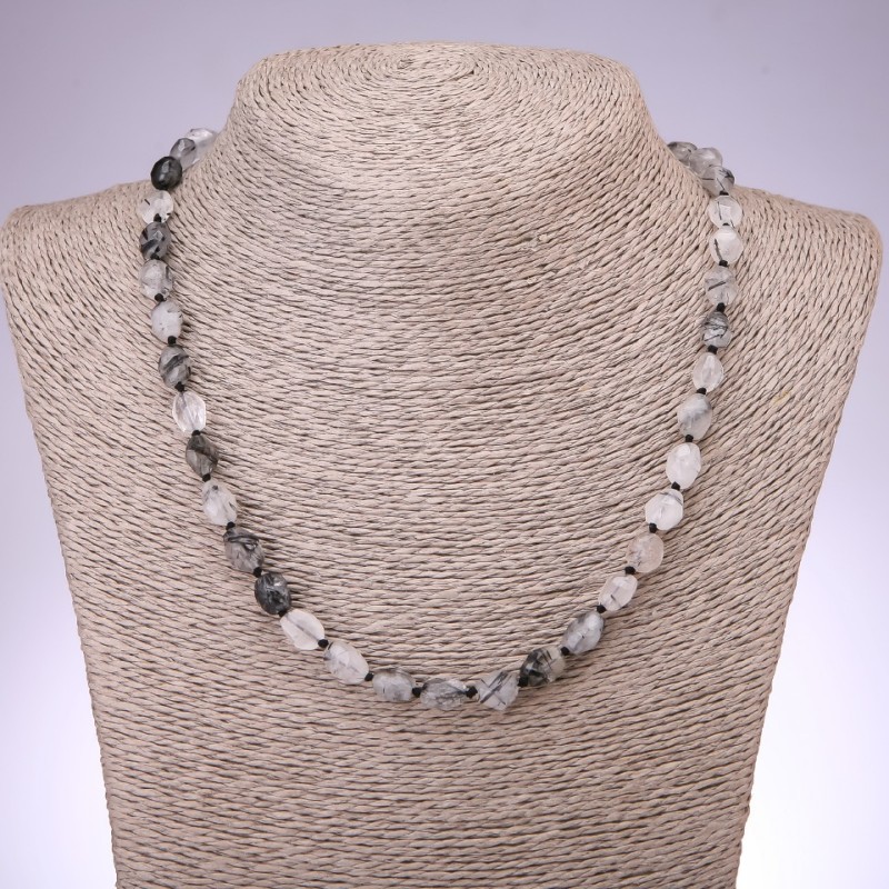 Rutilated Quartz Beads "Hairy" faceted oval beads, 8x10mm, 45cm length