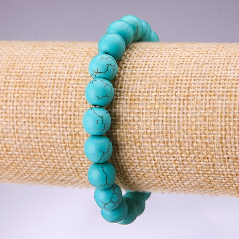Bracelet Turquoise (piece) with veins smooth bead, diameter 10mm+(stretch)