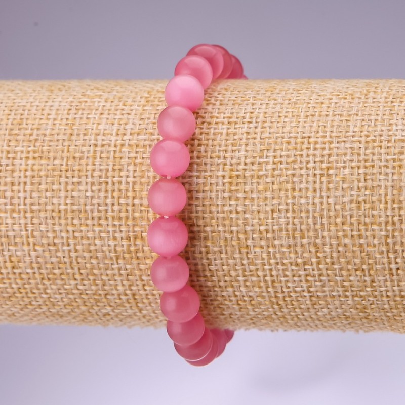 Rosy Cat's Eye Bracelet Smooth Bead, 8mm diameter, 18cm length on elastic
