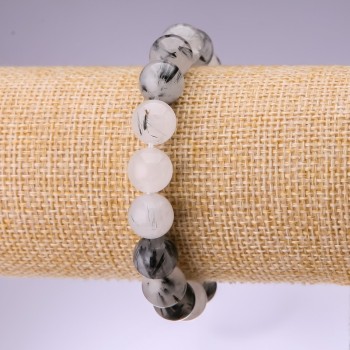 Bracelet Rutilated Quartz Smooth Round, Diameter 10mm, Length 18cm on Elastic