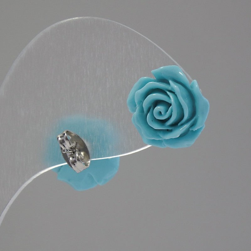 Earrings 'Stud' 'Rose mini-1,7' blue polymer clay, metal under 'silver' ?17mm