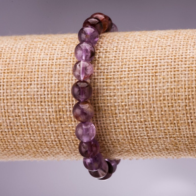 Amethyst Bracelet Smooth Bead, 8mm diameter, 18cm length on elastic
