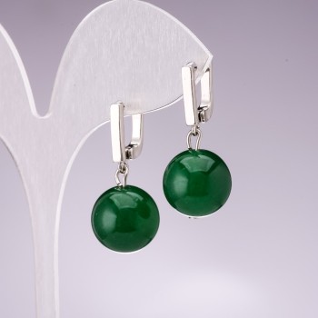 Chrysoprase Smooth Round Bead Earrings, Diameter 12mm, Length 30mm, English Hook Clasp