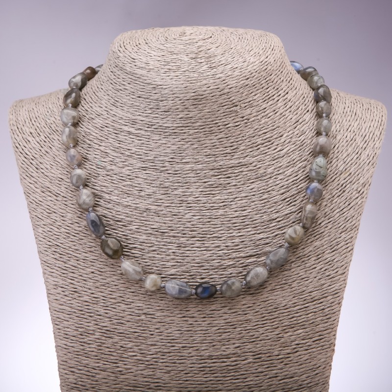 Labradorite Beaded Necklace, facets 9×12(±)mm, length 45cm+