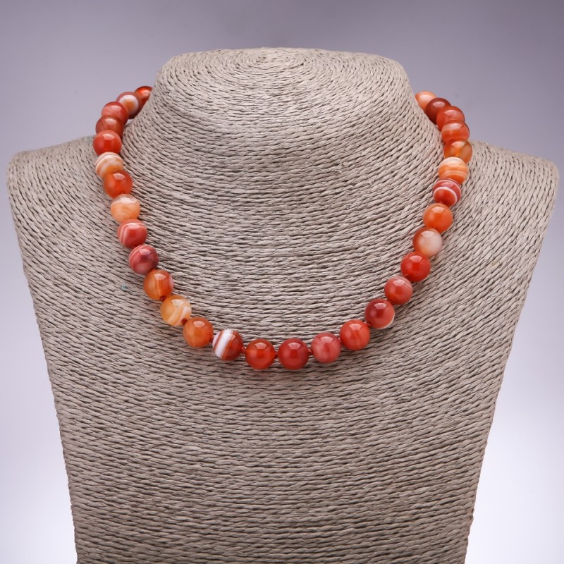 Carnelian Necklace with Natural Stone Round Beads 10mm Diameter, 45cm Length