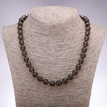 Natural stone necklace Smoky Topaz round beads, 10mm diameter, 48cm length