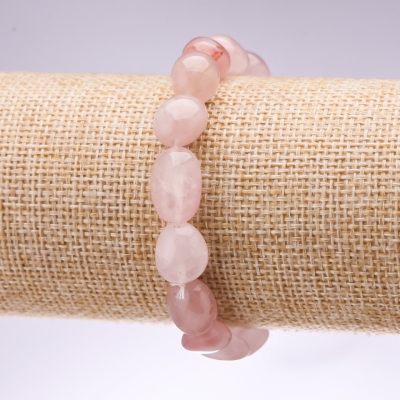 Natural stone bracelet Rose Quartz graduated beads, 10mm diameter, 18cm length on elastic