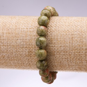 Bracelet of Natural Stone Heliodor (Heliotrop) Beaded Sphere 10mm Diameter, 18cm Length on Elastic