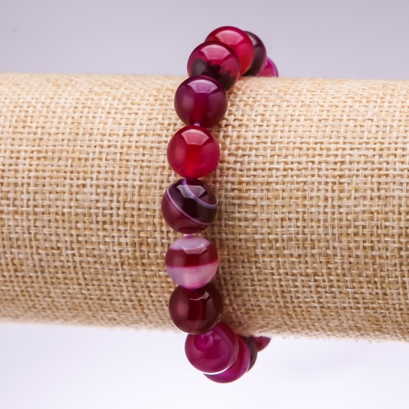 Bracelet of natural Agate stone, eye-cut smooth beads, diameter 10mm, length 18cm on elastic